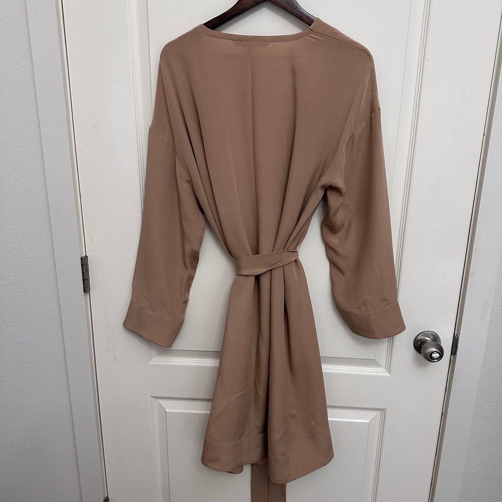 Eileen Fisher 100% Silk Kimono Jacket Women's XL Camel Open Front Belted Pockets - Picture 6 of 8